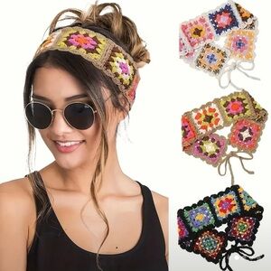 Colorful 6pc Set Crochet Granny Square Headbands